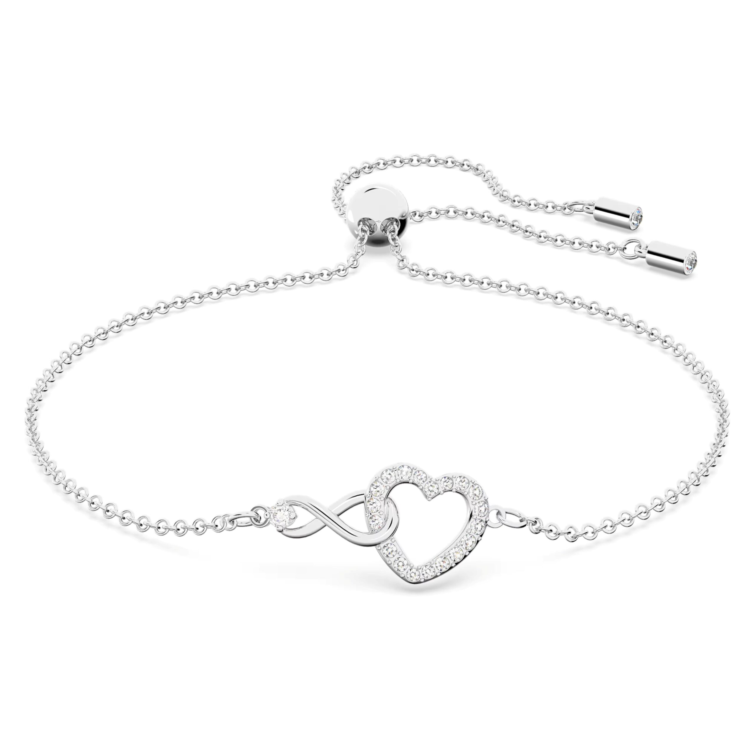 Braccialetto originale Swarovski Infinity. Infinito e cuore, Bianco, Placcato rodio. Per la propria moglie, fidanzata o alla mamma.